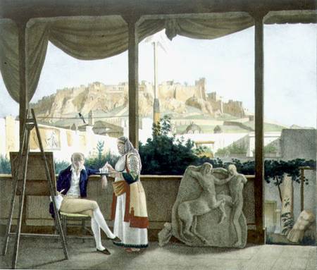 The French Consul, Monsieur Fauvel, on the terrace of his house in Athens, engraved by the Thierry B à Louis Dupre