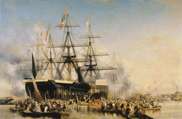 King Louis-Philippe (1830-48) Disembarking at Portsmouth, 8th October 1844, 1846 (oil on canvas) à Louis Eugene Gabriel Isabey