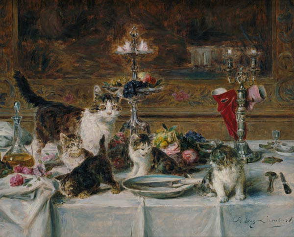 Kittens at a banquet à Louis Eugene Lambert