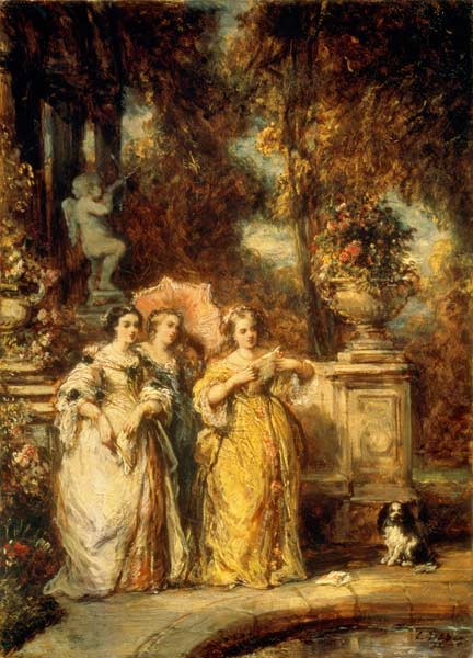 Drei Frauen in einem Park à Louis Gabriel Eugène Isabey