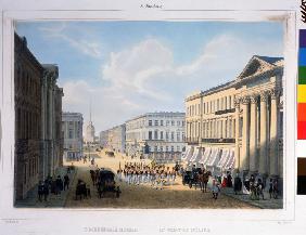 The Police Bridge in St. Petersburg. View of the Nevsky Prospekt from the Stroganov Palace