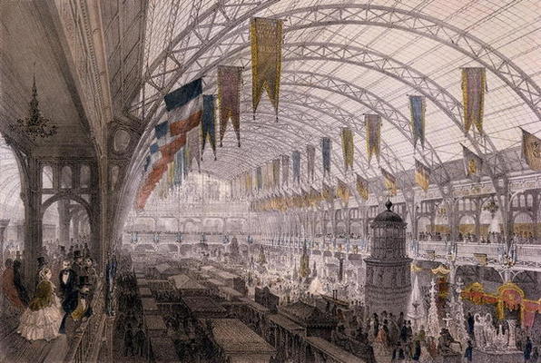 Interior view of the Palais de l'Industrie at the Exposition Universelle in 1855 (colour litho) à Louis Jules Arnout