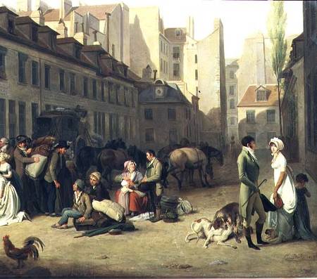 The Arrival of a Stage Coach at the Terminus, detail of some passengers à Louis-Léopold Boilly