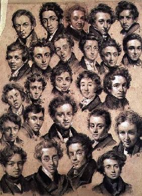 Twenty Five Pupils from the Studio of Antoine Jean Gros (1771-1835) 1820 (charcoal & chalk on paper)