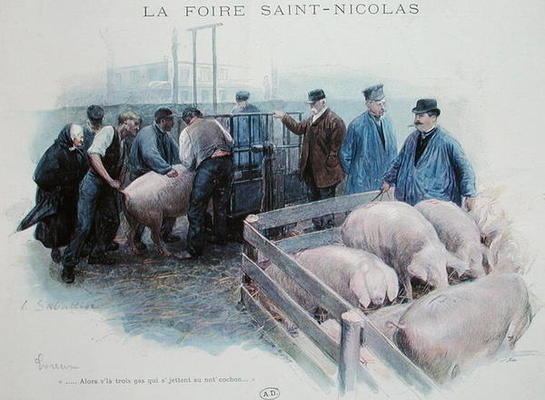The Saint-Nicolas Fair in Evreux, early 20th century (colour litho) à Louis Remy Sabattier