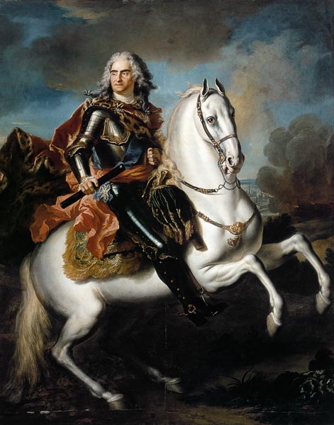 Roi août II  (le fort) de Pologne à cheval à Louis Silvestre le Jeune