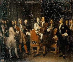 Louis XV (1710-74) Visiting Peter I (1672-1725) the Great at l'Hotel de Lesdiguieres