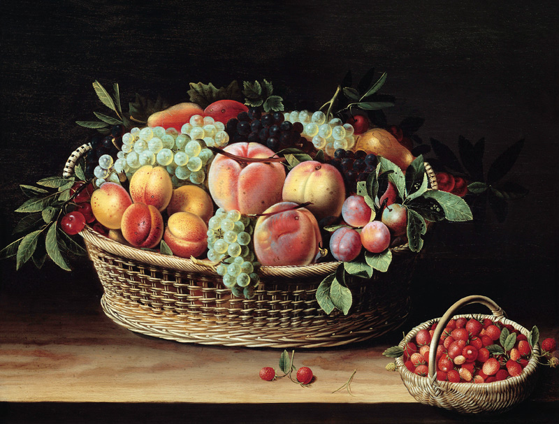 Basket of Apricots, Grapes and Strawberries à Louise Moillon