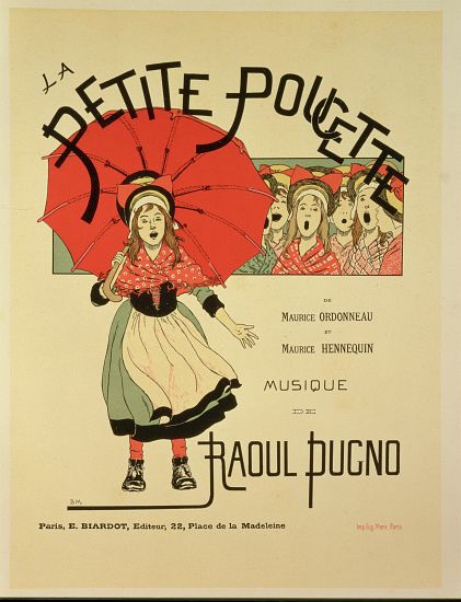 Reproduction of a poster advertising the operetta 'La Petite Poucette' à Louis Maurice Boutet de Monvel