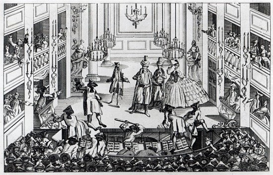 Riot at Covent Garden Theatre in 1763 in consequence of the Managers refusing to admit half-price in à Louis Philippe Boitard