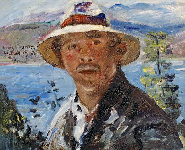 auto-portrait-portrait avec le chapeau de paille à Lovis Corinth