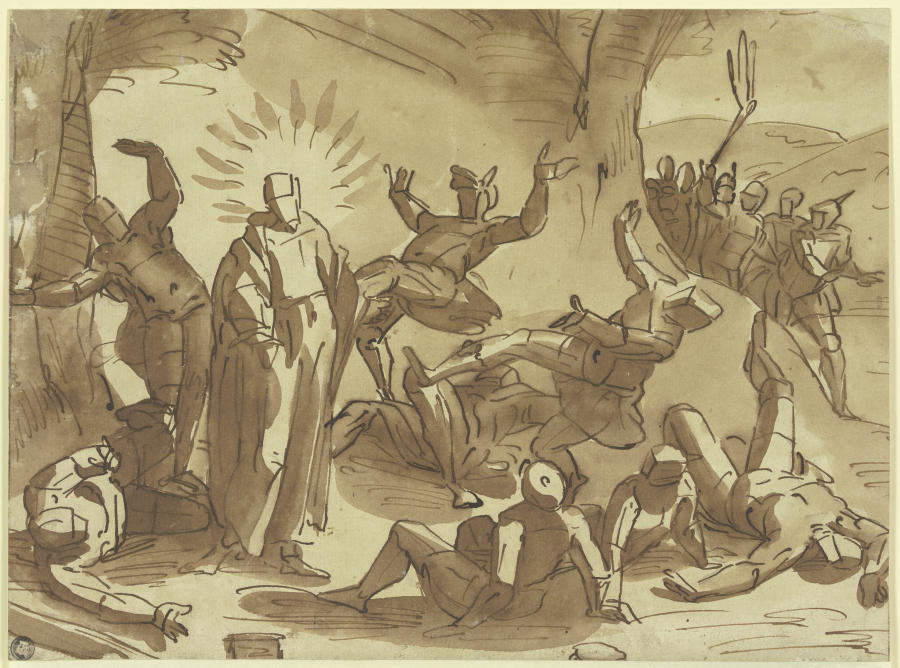 Christus wirft durch seine Stimme die ihn gefangennehmenden Soldaten nieder à Luca Cambiaso