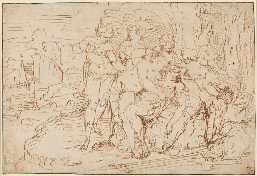 Venus mourning Adonis à Luca Cambiaso
