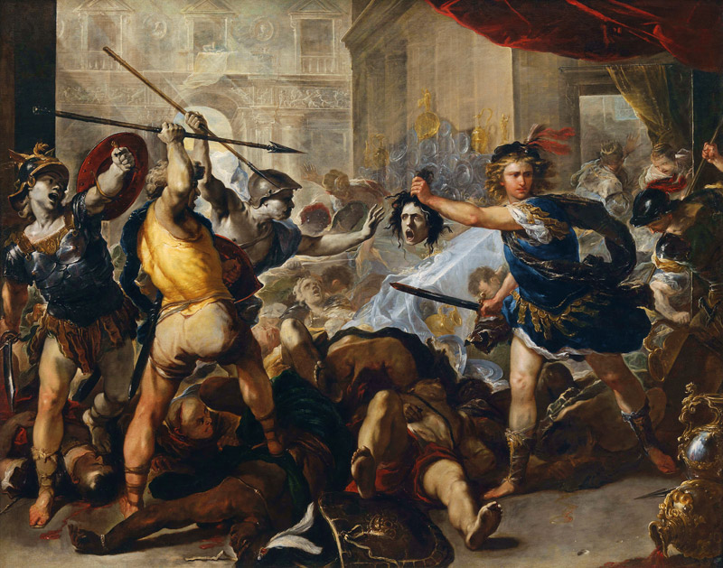 Perseus turning Phineas and his Followers to Stone à Luca Giordano