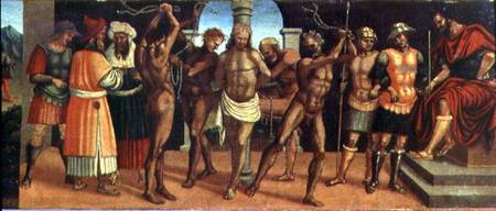 The Flagellation, detail of the predella panel from the altarpiece of the Trinity with Madonna and C à Luca Signorelli