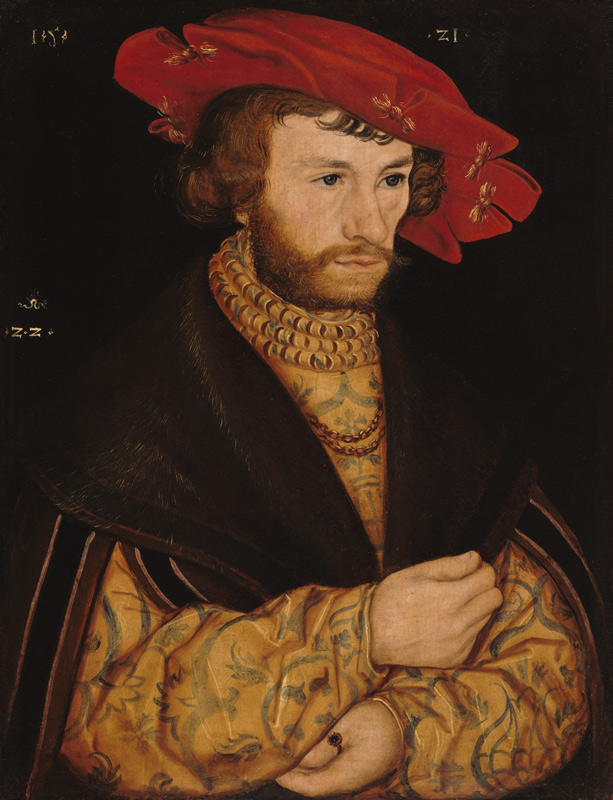 Jeune homme avec un barette rouge à Lucas Cranach l'Ancien