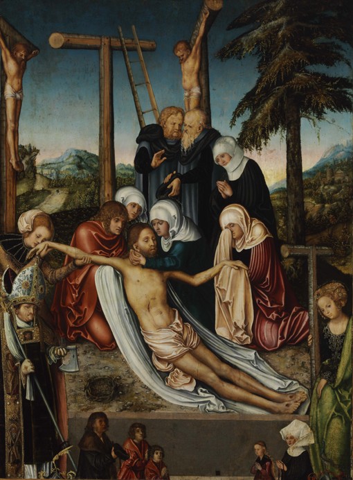 The Lamentation over Christ with Saints Wolfgang and Helena à Lucas Cranach l'Ancien