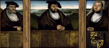 Electors of Saxony: Friedrich the Wise (1482-1556) Johann the Steadfast (1468-) and Johann Friedrich à Lucas Cranach l'Ancien
