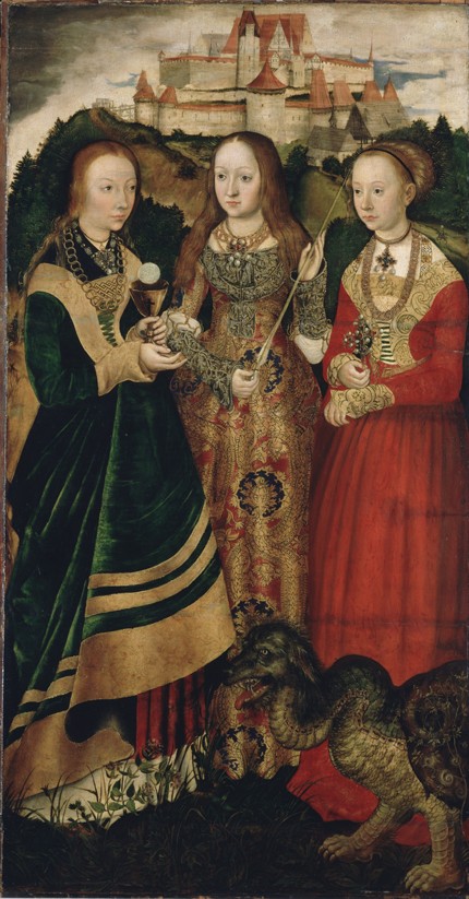 Altarpiece with the Martyrdom of Saint Catharine, right wing: The Saint Barbara, Ursula and Margaret à Lucas Cranach l'Ancien