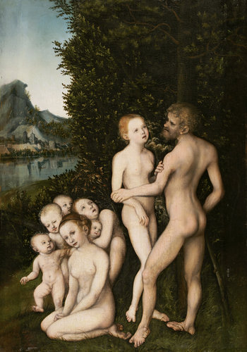 Mythologische Szene (Das Silberne Zeitalter?) à Lucas Cranach l'Ancien