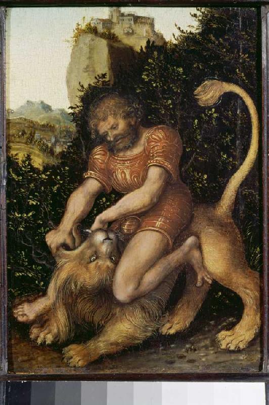 Samson, les lions mettant en échec. à Lucas Cranach l'Ancien