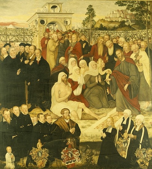 Reformers'' group at a miracle (see also 308463) à Lucas (Schule) Cranach le Jeune (école et cercle)