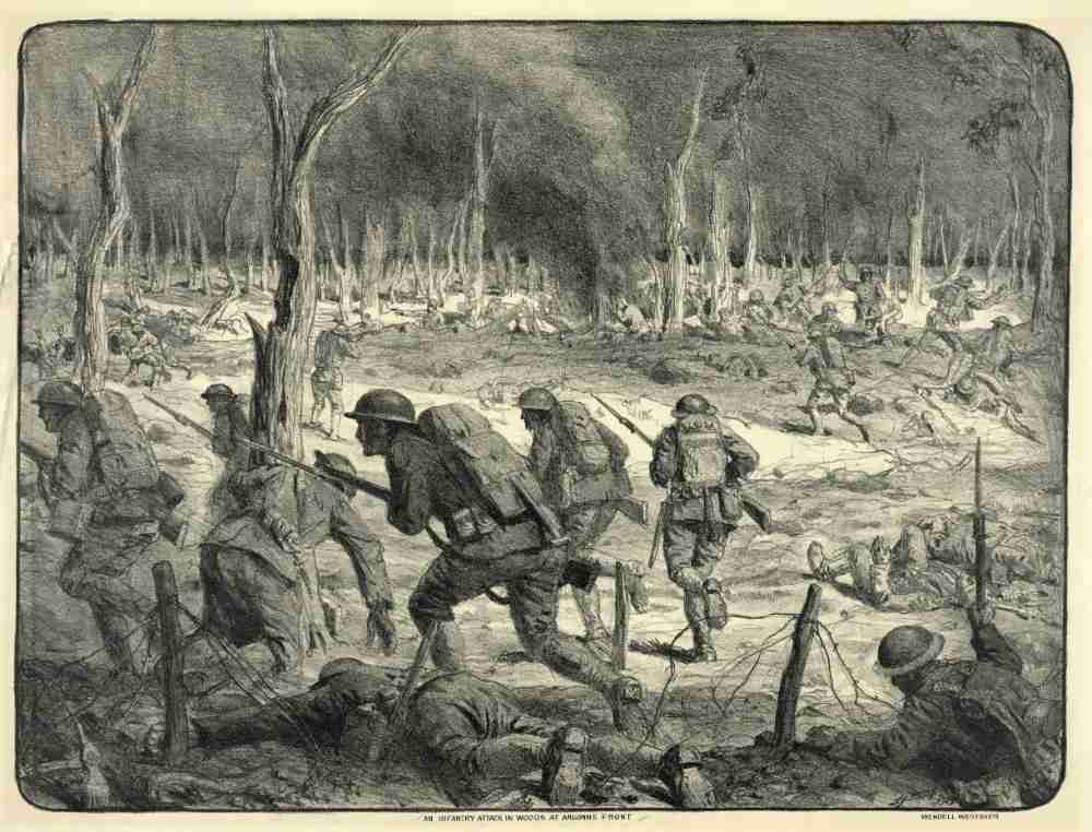 An Infantry Attack in Woods at Argonne Front à Lucien Hector Jonas