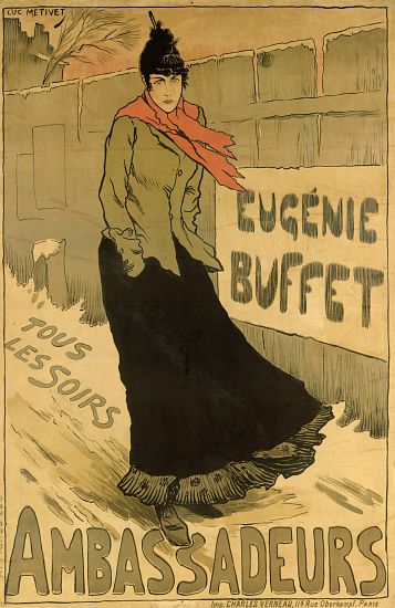 Reproduction of a poster advertising 'Eugenie Buffet', at the Ambassadeurs, Paris à Lucien Métivet
