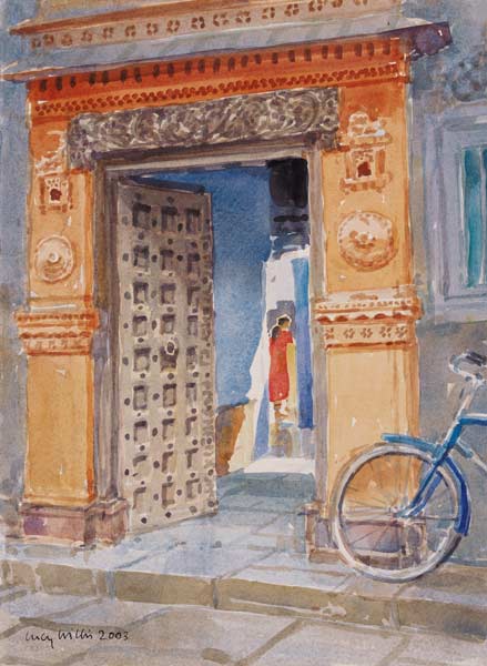 In the Old Town, Bhuj, 2003 (w/c on paper)  à Lucy Willis