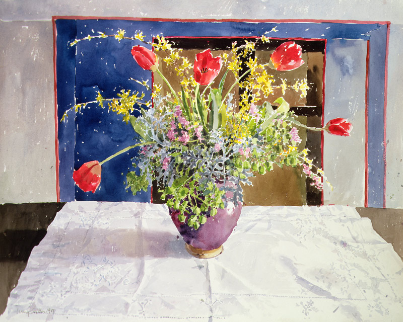 Spring Flowers in a Vase, 1988 (w/c on paper)  à Lucy Willis