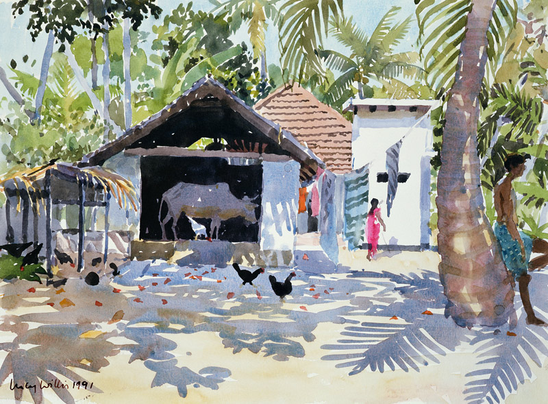 The Backwaters, Kerala, India, 1991 (w/c on paper)  à Lucy Willis