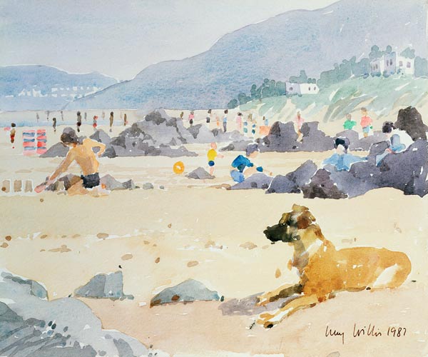 Dog on the Beach, Woolacombe, 1987 (w/c on paper)  à Lucy Willis