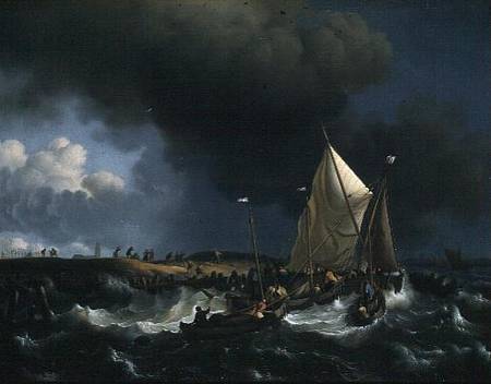 Boats in a Storm à Ludolf Backhuyzen