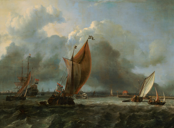 navires à voile sur le fleuve Ij près d'Amsterdam. à Ludolf Backhuyzen