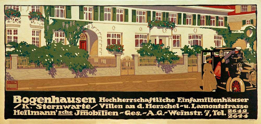 Bogenhausen / noble single family houses / K. observatory / villas at d. Herschel– u. Lamontstrasse  à Ludwig Hohlwein