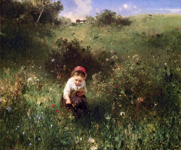 A Young Girl in a Field à Ludwig Knaus