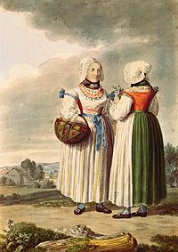 étude de costume : deux paysans du secteur des Aichach/Schrobenhausen