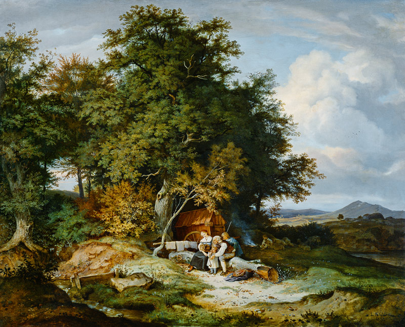 automnal forêt avec la famille de bergers à Ludwig Richter
