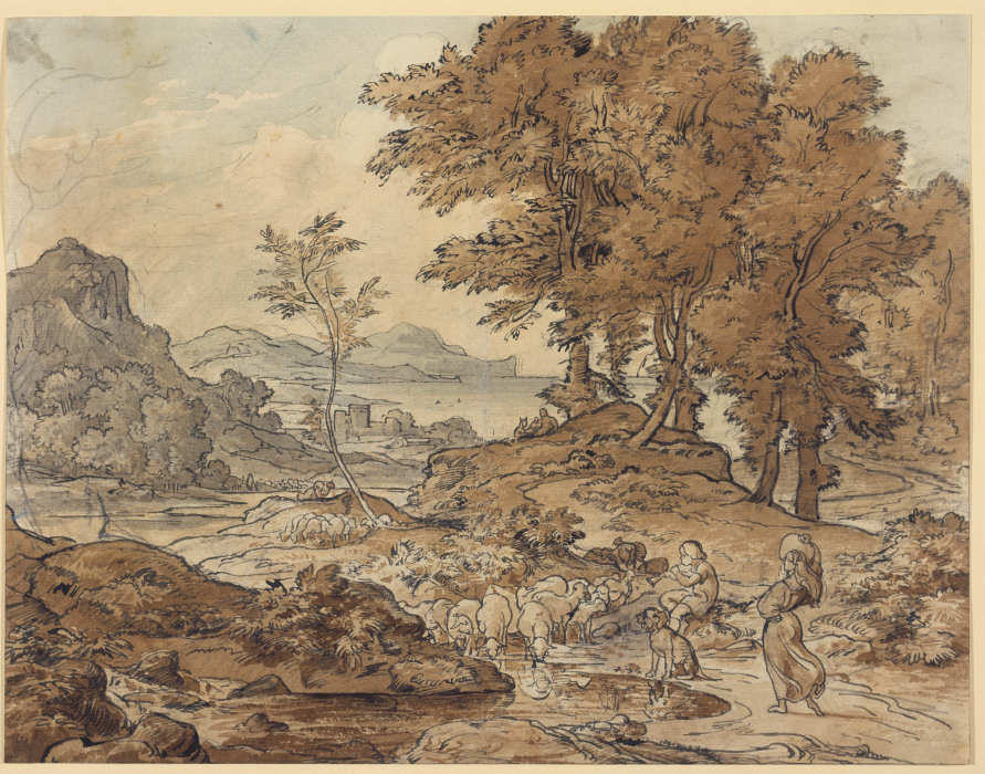 Italienische Landschaft mit Schafherden à Ludwig Richter