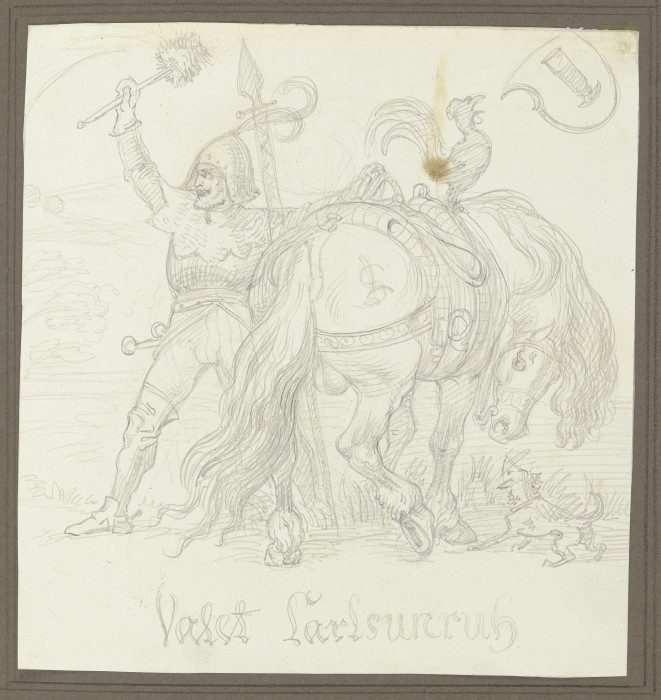 "Valet Karlsunruhe", Ritter mit seinem Pferd zurückweichend à Ludwig von Schwanthaler