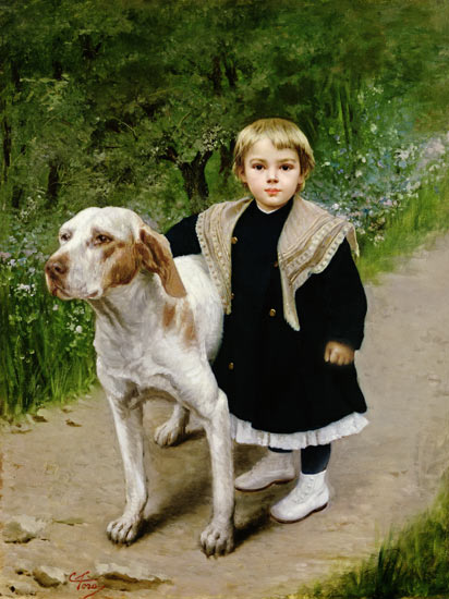 Young Child and a Big Dog à Luigi Toro