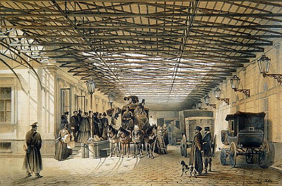Departure of a Stagecoach from St. Petersburg Station, 1848 (w/c & ink on paper) à Luigi (Ludwig Osipovich) Premazzi