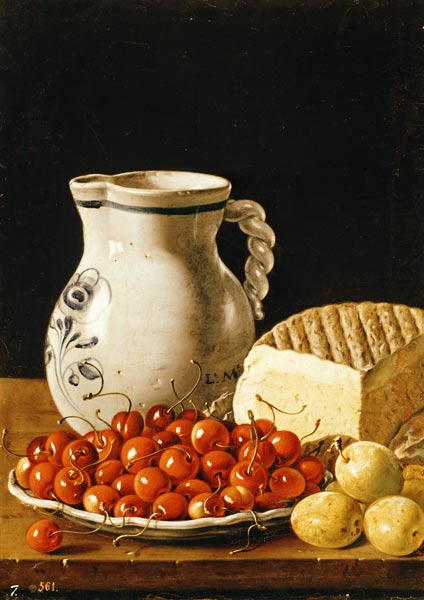 Still Life with cherries, cheese and greengages à Luis Egidio Melendez
