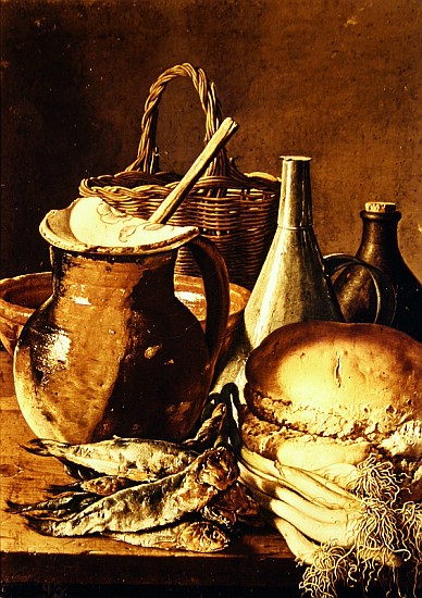 Still Life with bread, fishes and leeks à Luis Egidio Melendez