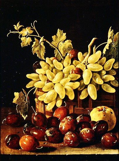 Still life with grapes, apple and plums à Luis Egidio Melendez