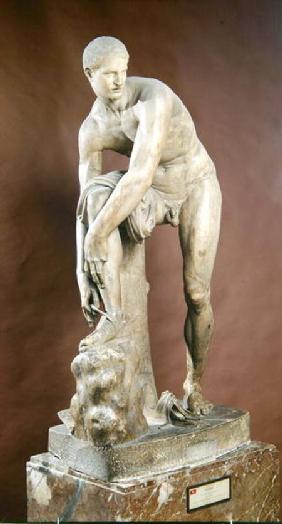 Hermes tying his sandal, Roman copy of a Greek original attributed to Lysippos