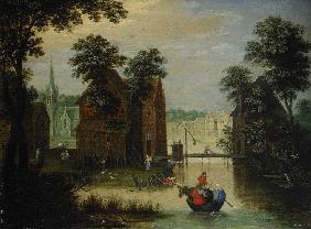 River landscape with the Flight into Egypt