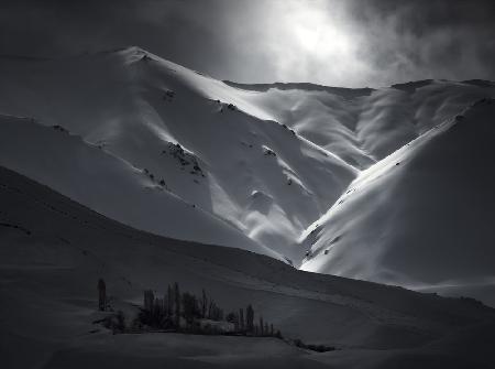 Snow Mountains and village