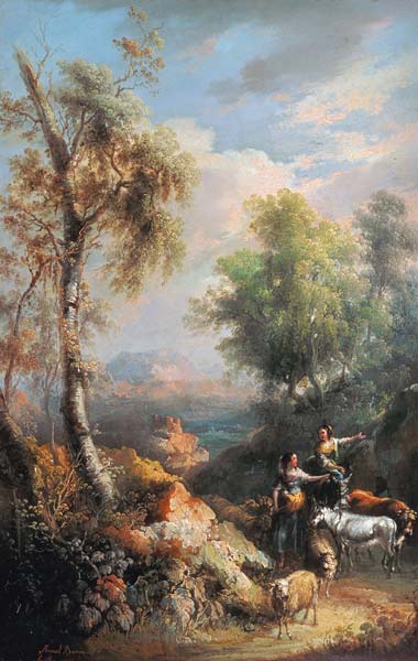 Goatherds in mountainous Spanish landscape à Manuel Barron y Carrillo