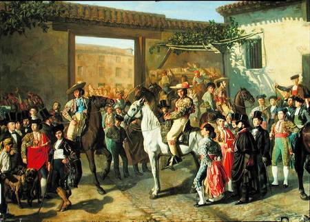 Horses in a Courtyard by the Bullring before the Bullfight, Madrid à Manuel Castellano